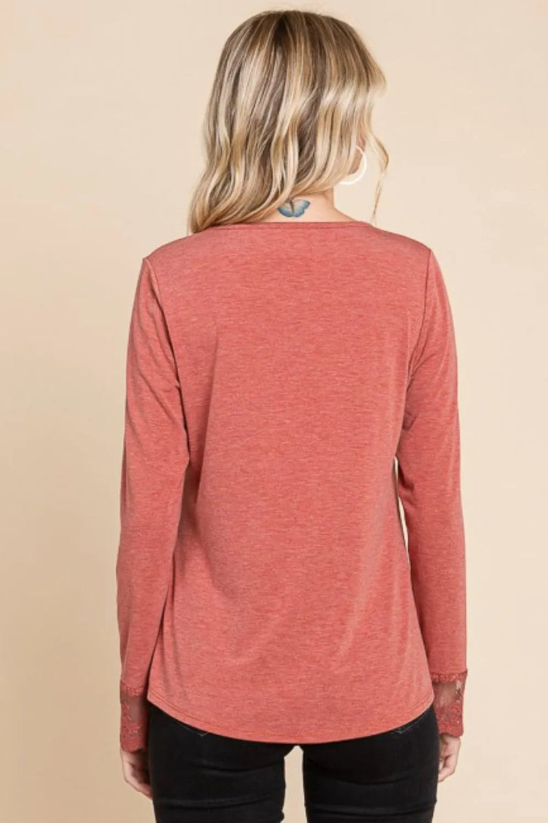 Super Lady Full Size Lace Detail Round Neck T-Shirt for Women - Love Salve 
