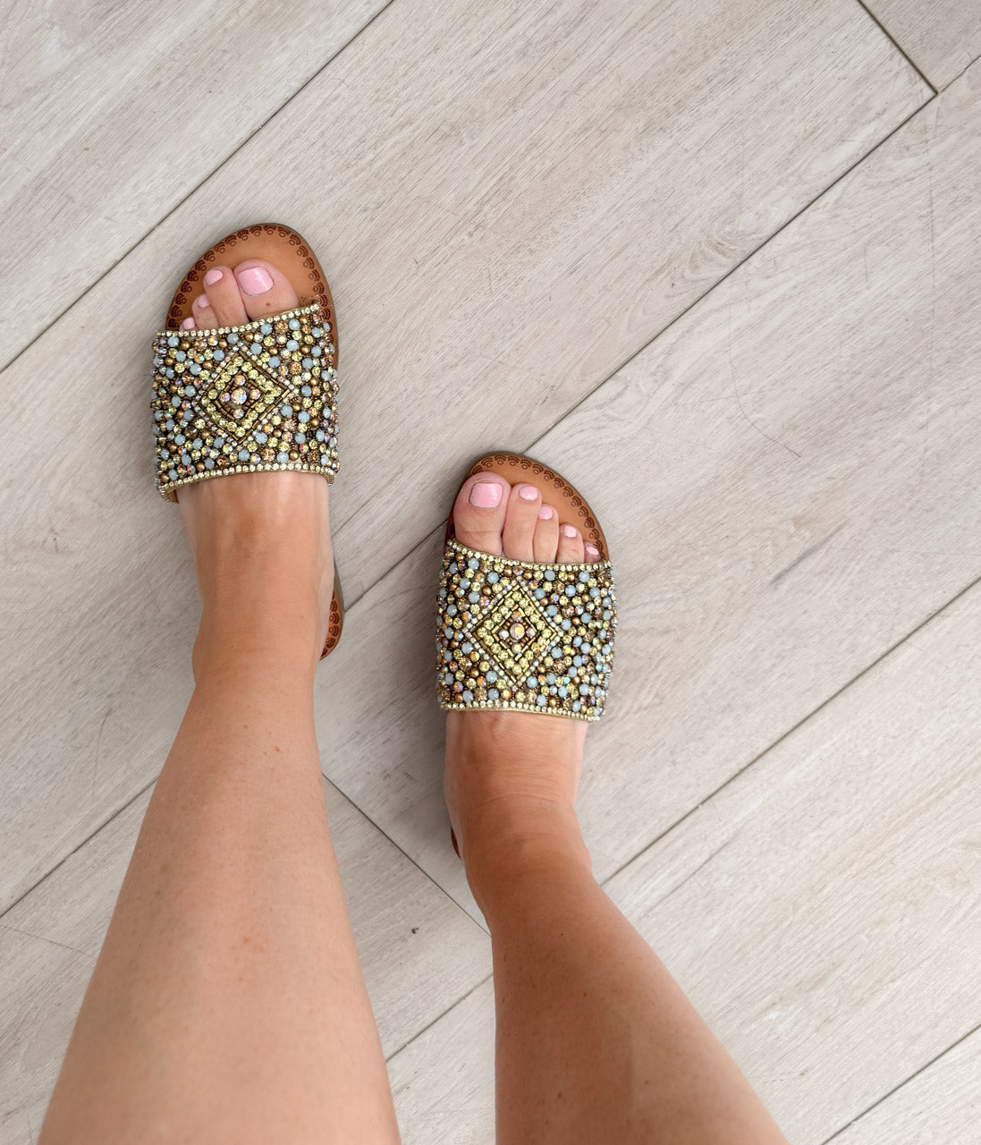 Susanna Sandal In Multi With Jeweled Strap Leather Footbed Naughty Monkey