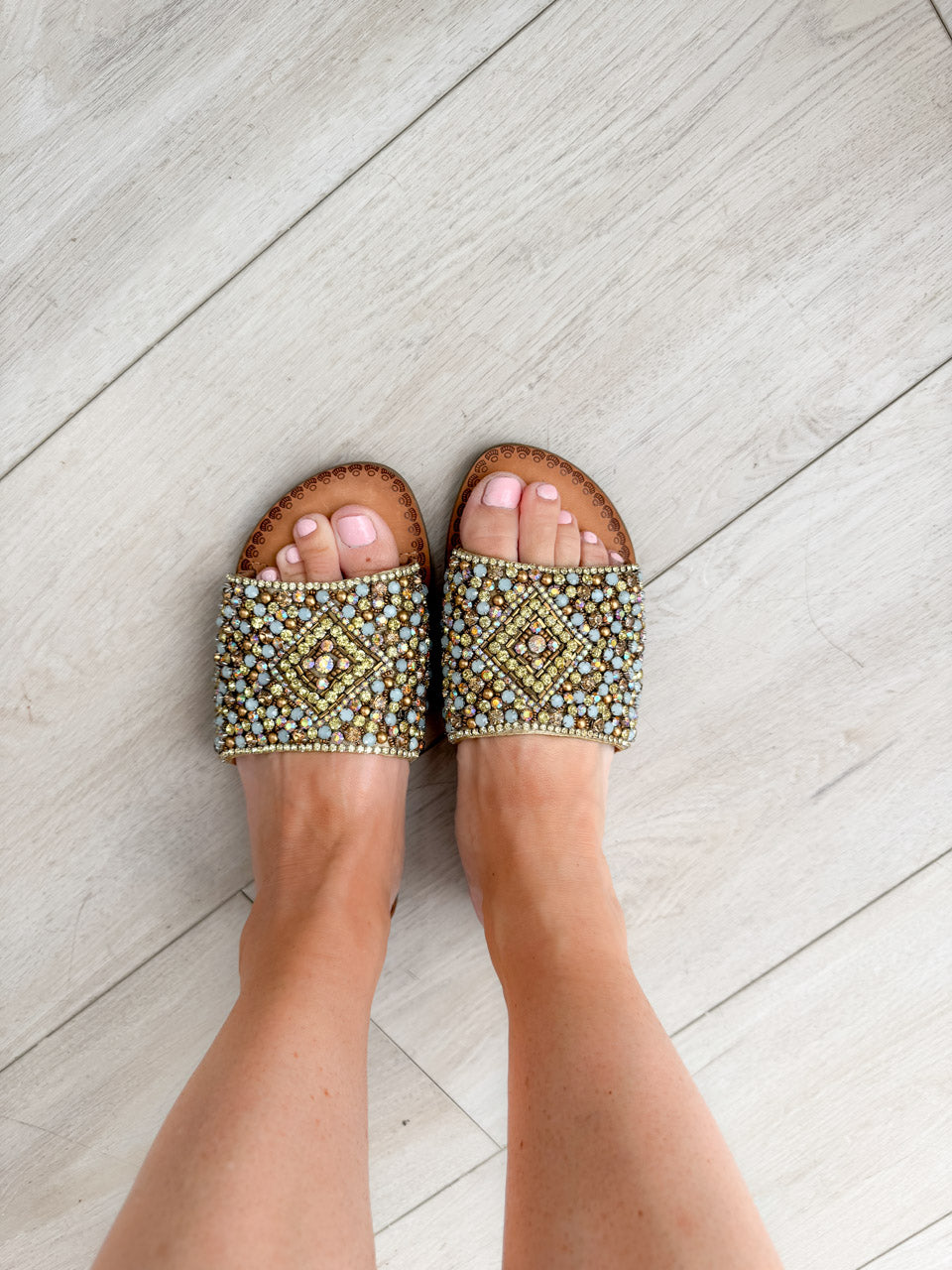 Susanna Sandal In Multi With Jeweled Strap Leather Footbed Naughty Monkey