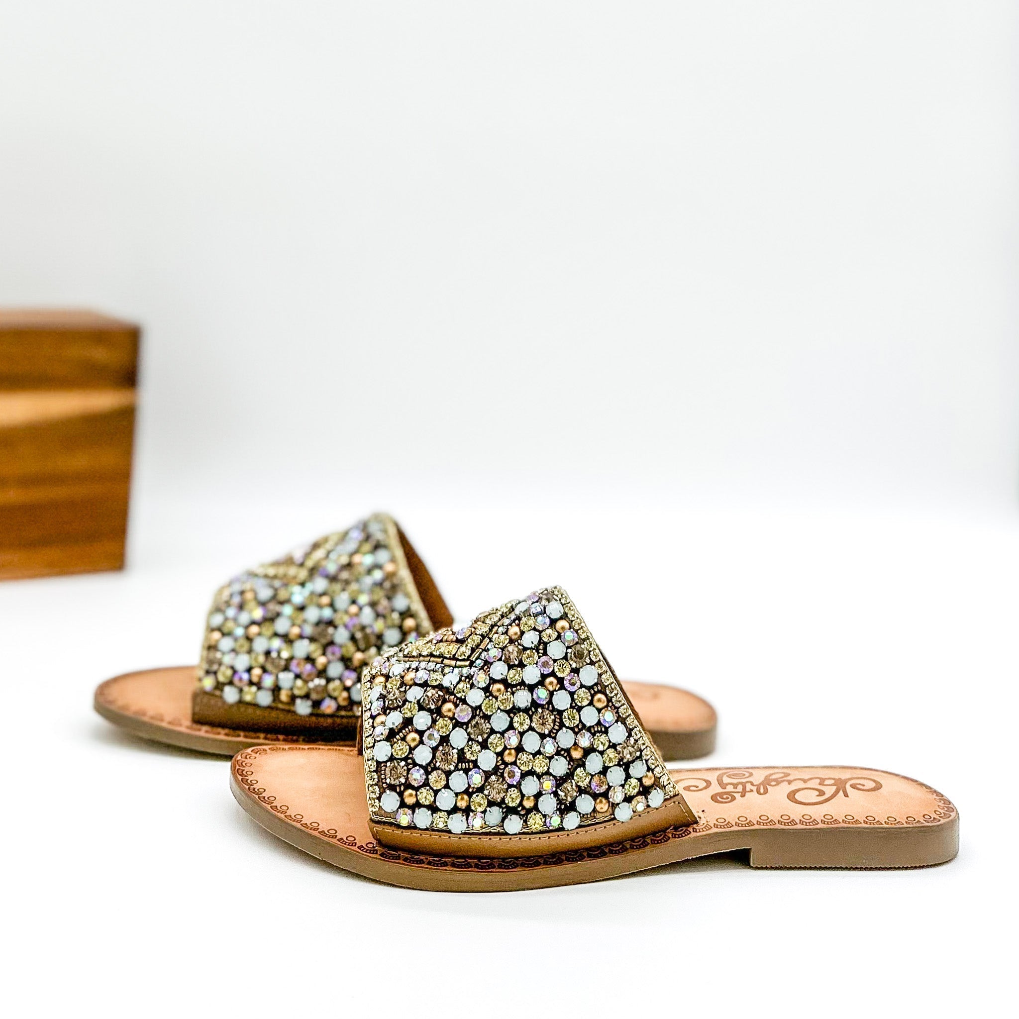 Susanna Sandal In Multi With Jeweled Strap Leather Footbed Naughty Monkey