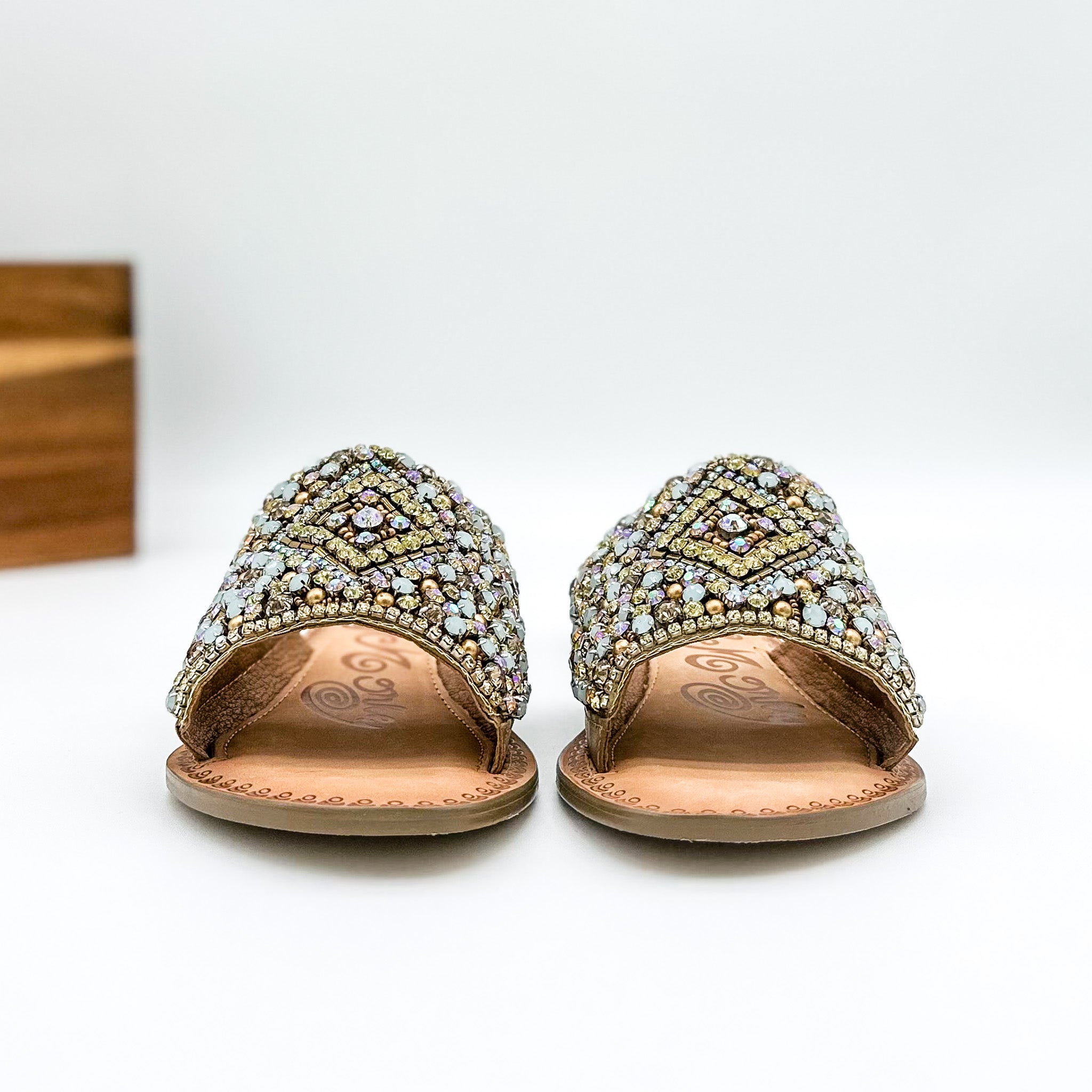 Susanna Sandal In Multi With Jeweled Strap Leather Footbed Naughty Monkey