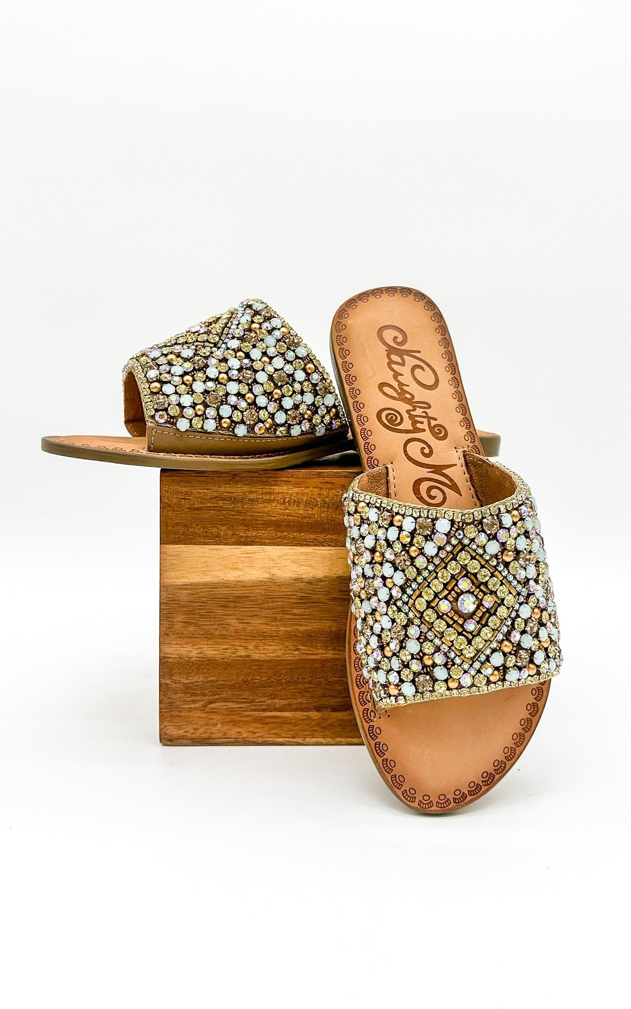 Susanna Sandal In Multi With Jeweled Strap Leather Footbed Naughty Monkey