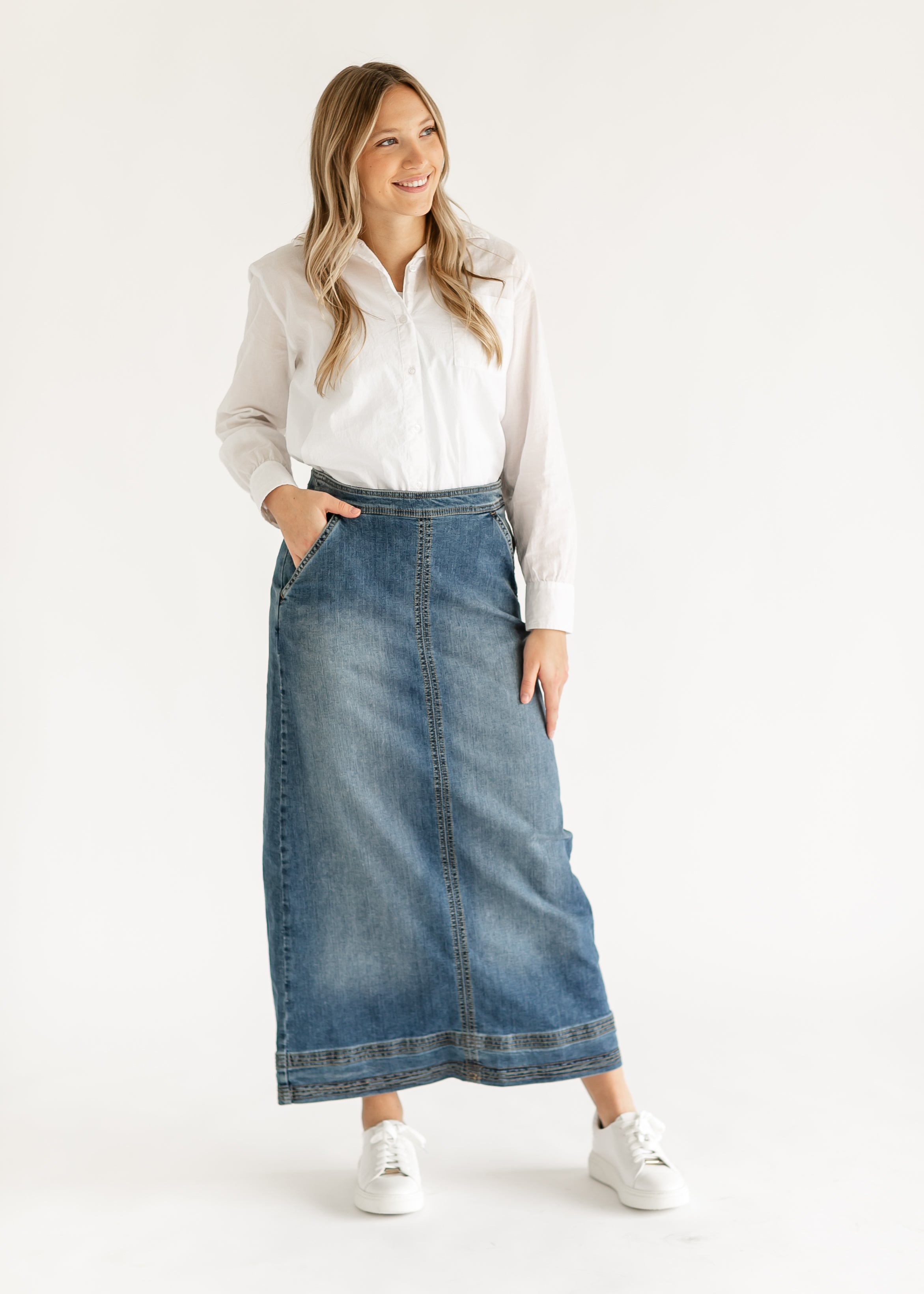 Sutton Side Zip A-line Denim Maxi Skirt - FINAL SALE Inherit Co.