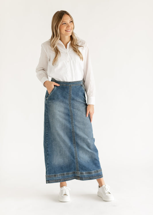 Sutton Side Zip A-line Denim Maxi Skirt - FINAL SALE Inherit Co.