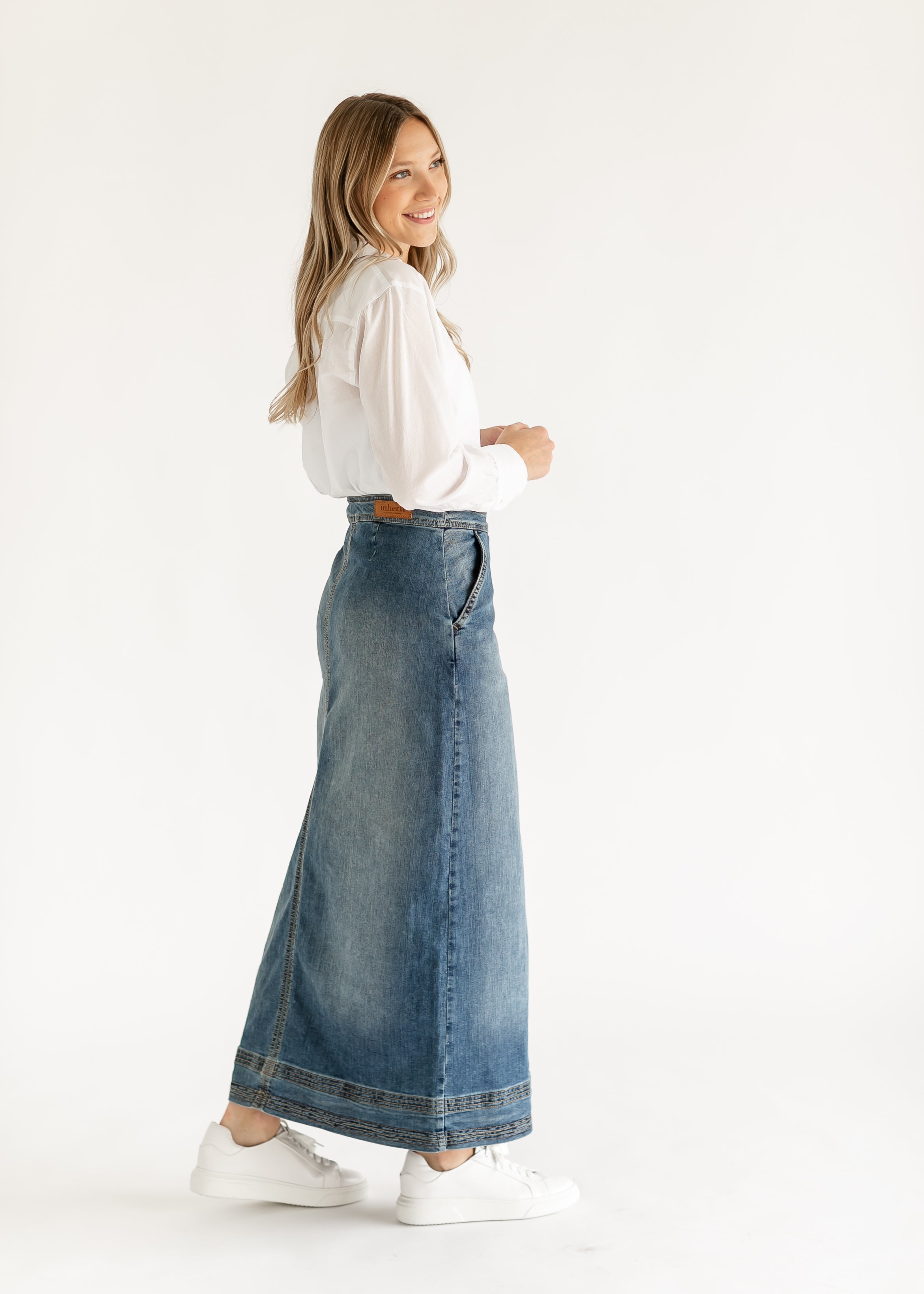 Sutton Side Zip A-line Denim Maxi Skirt - FINAL SALE Inherit Co.