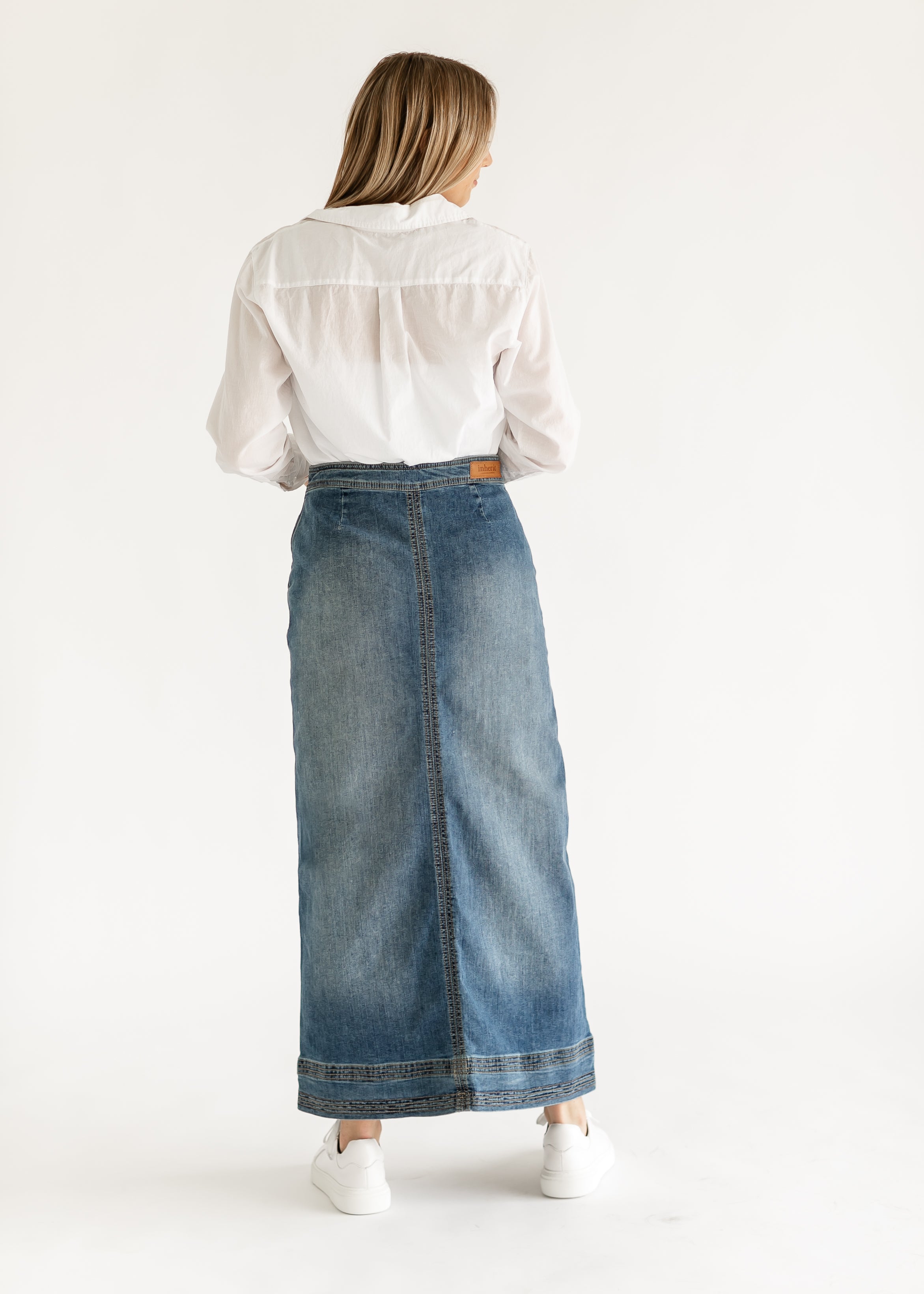 Sutton Side Zip A-line Denim Maxi Skirt - FINAL SALE Inherit Co.