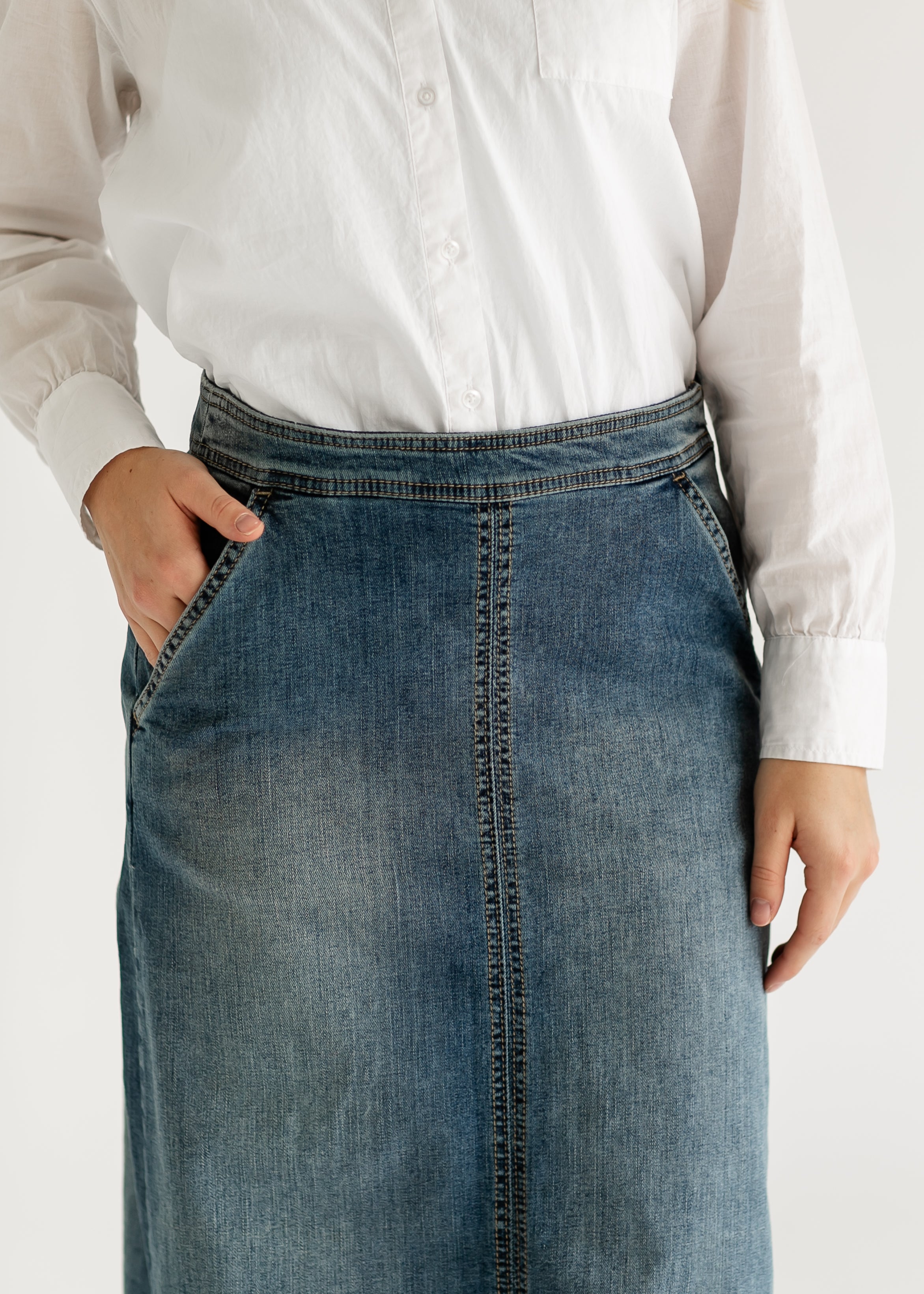 Sutton Side Zip A-line Denim Maxi Skirt - FINAL SALE Inherit Co.