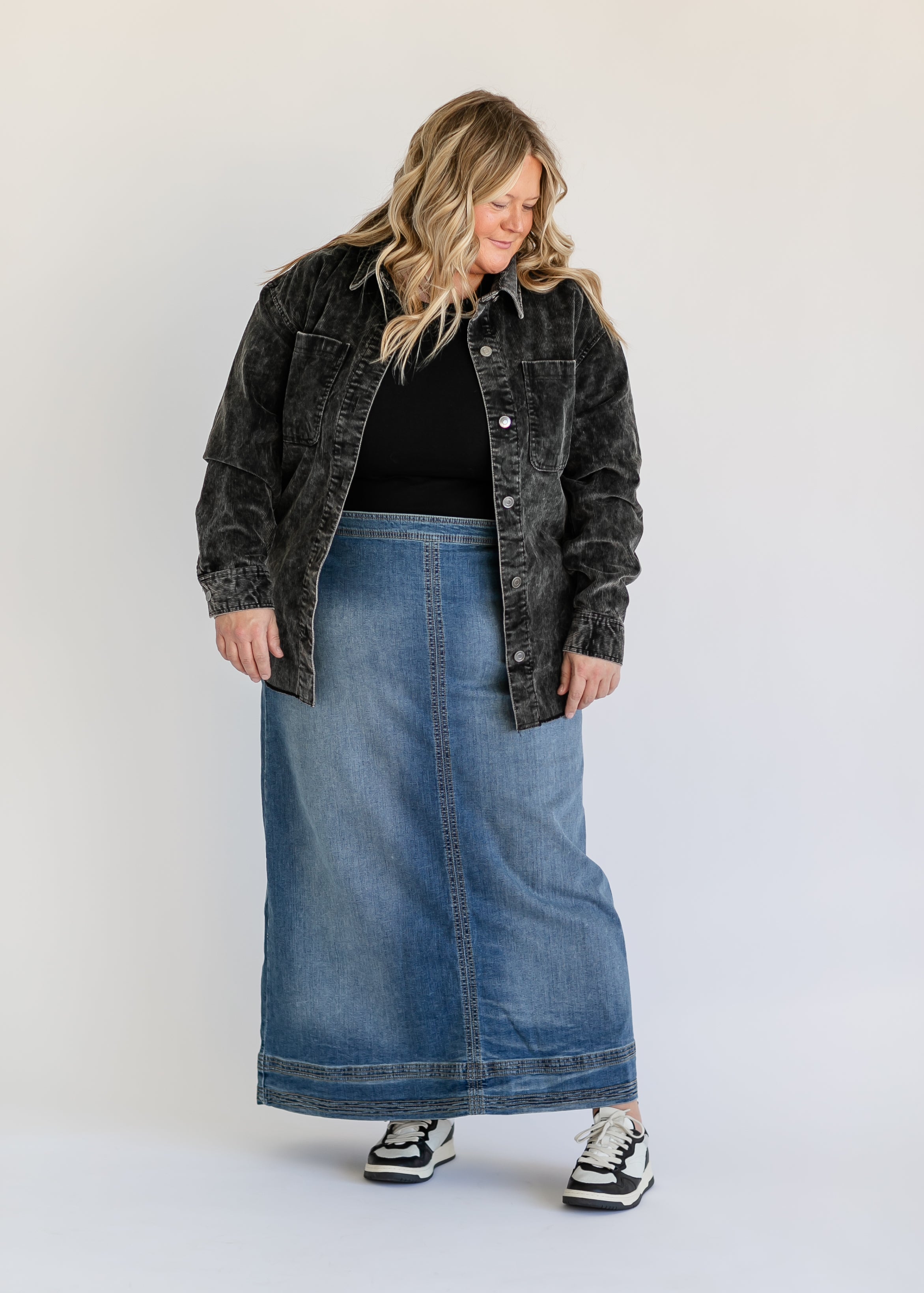 Sutton Side Zip A-line Denim Maxi Skirt - FINAL SALE Inherit Co.