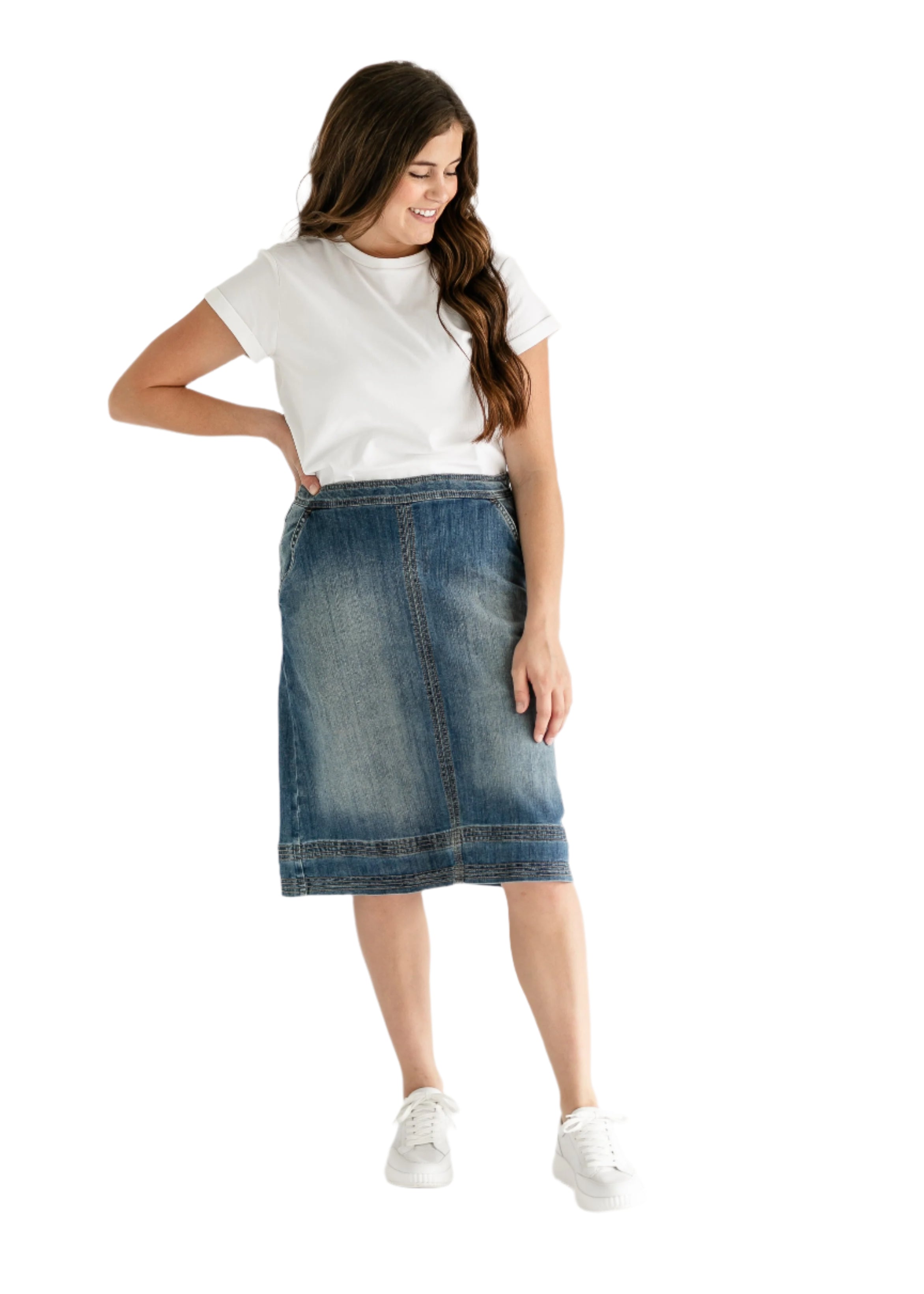 Sutton Side Zip A-line Denim Midi Skirt - FINAL SALE Inherit Co.