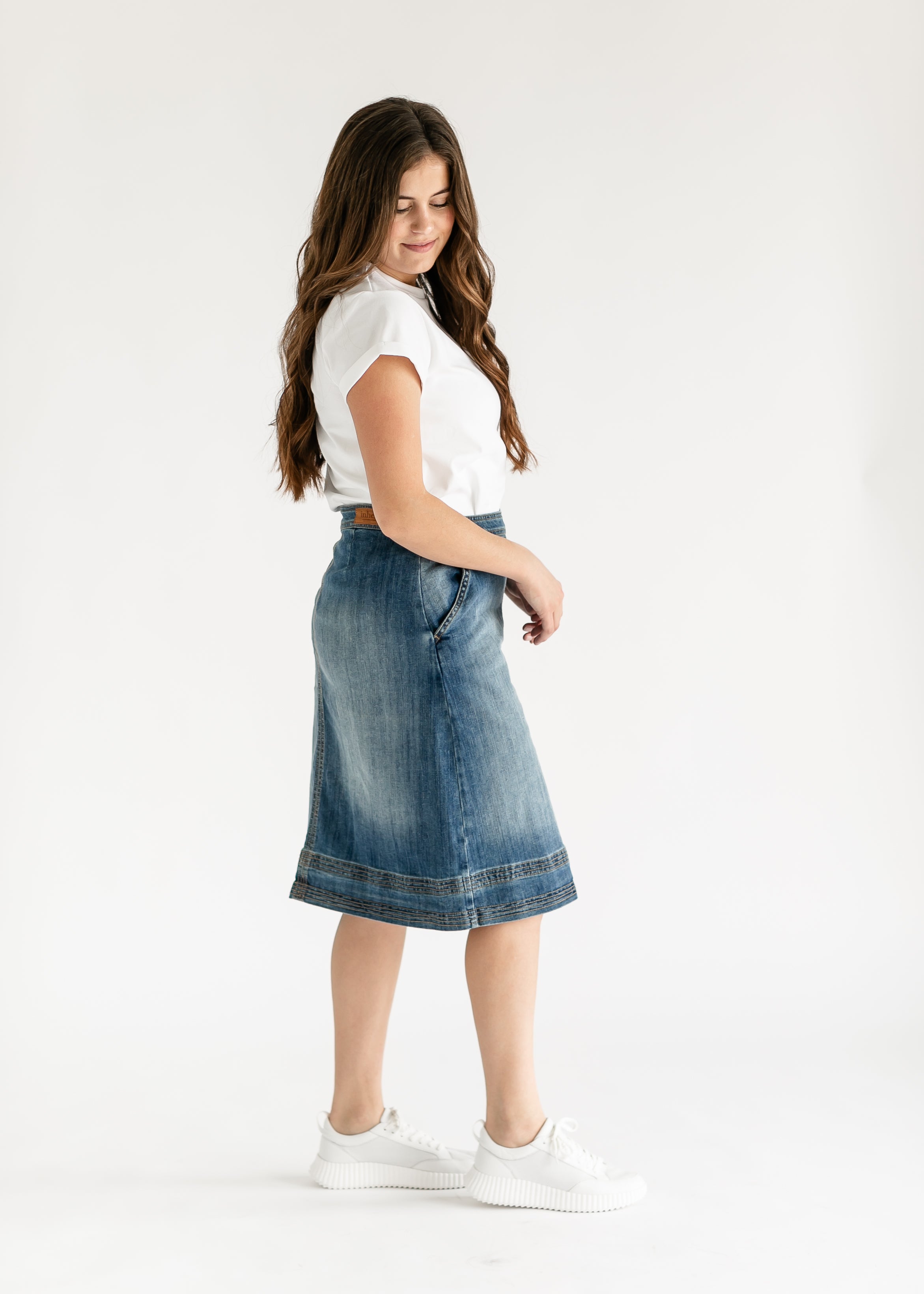 Sutton Side Zip A-line Denim Midi Skirt - FINAL SALE Inherit Co.