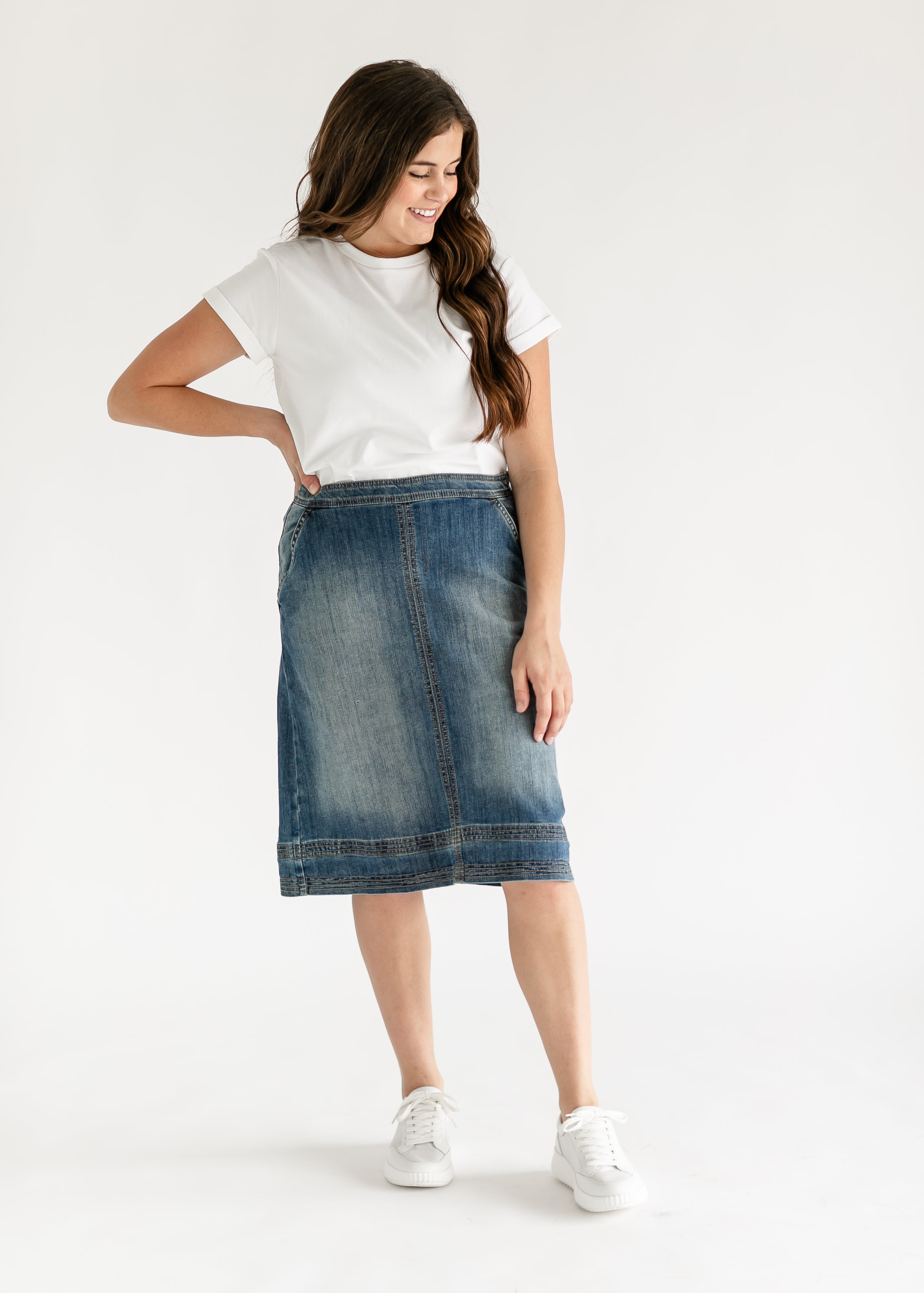 Sutton Side Zip A-line Denim Midi Skirt - FINAL SALE Inherit Co.