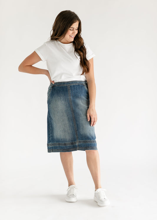 Sutton Side Zip A-line Denim Midi Skirt - FINAL SALE Inherit Co.