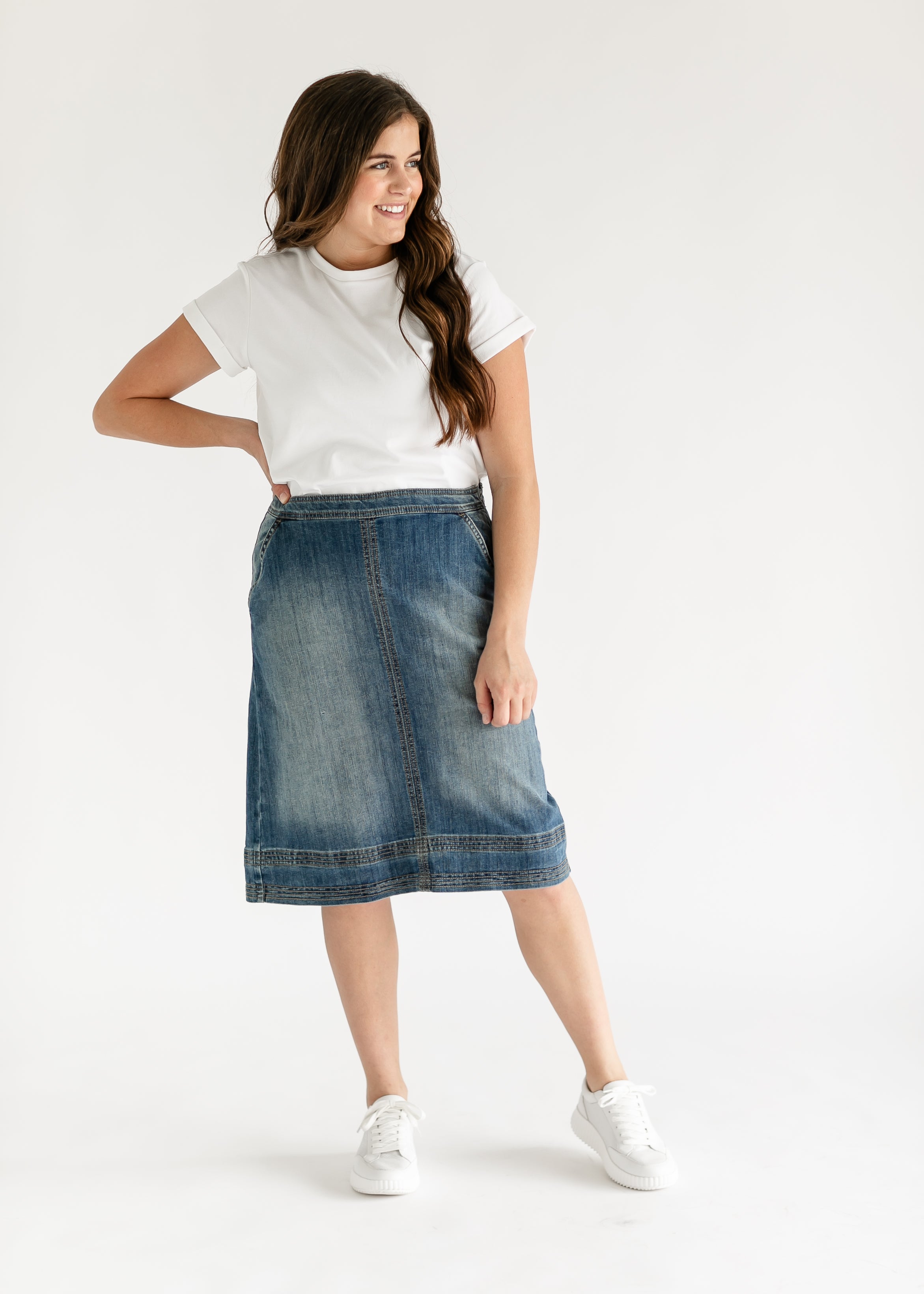 Sutton Side Zip A-line Denim Midi Skirt - FINAL SALE Inherit Co.