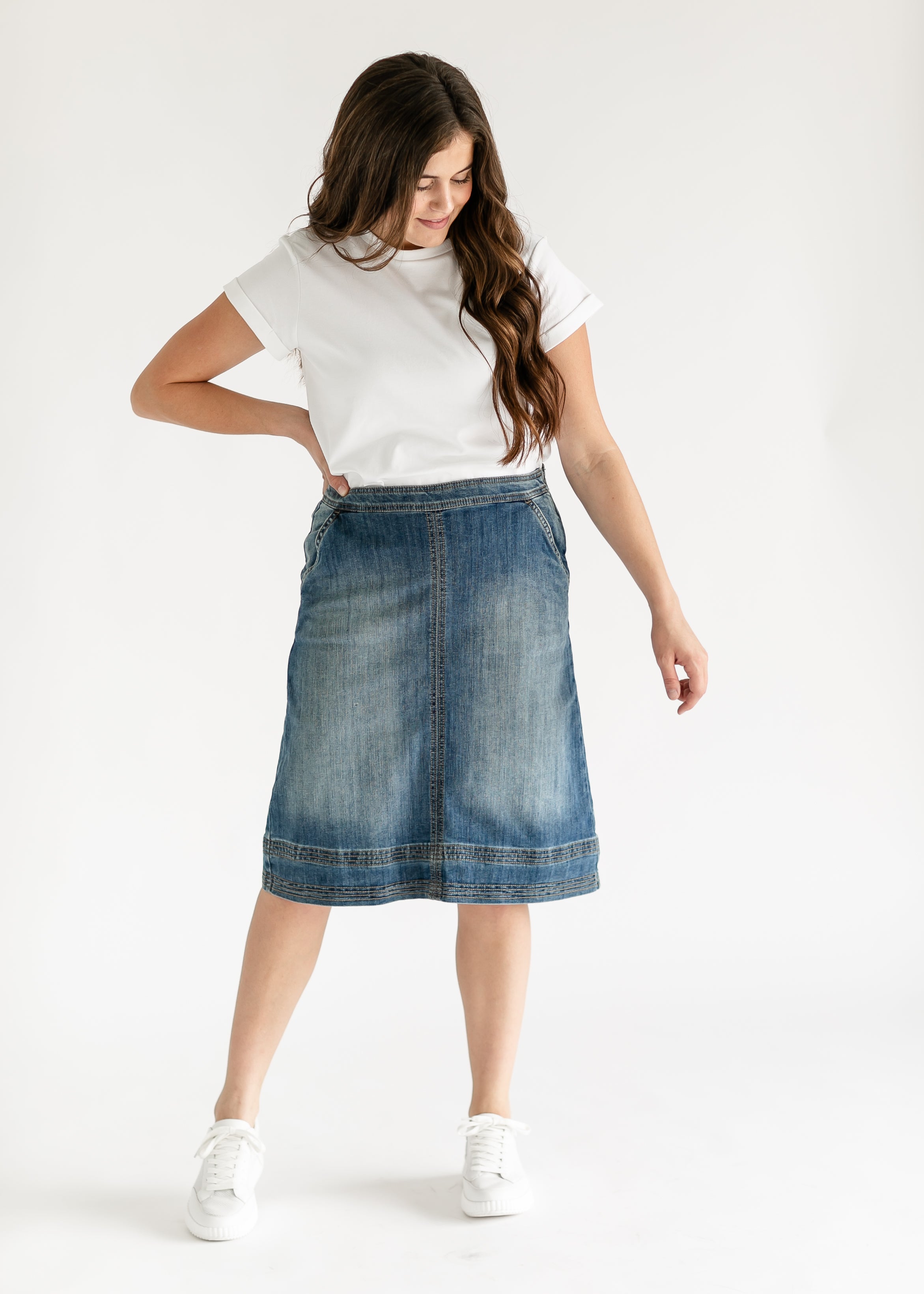 Sutton Side Zip A-line Denim Midi Skirt - FINAL SALE Inherit Co.