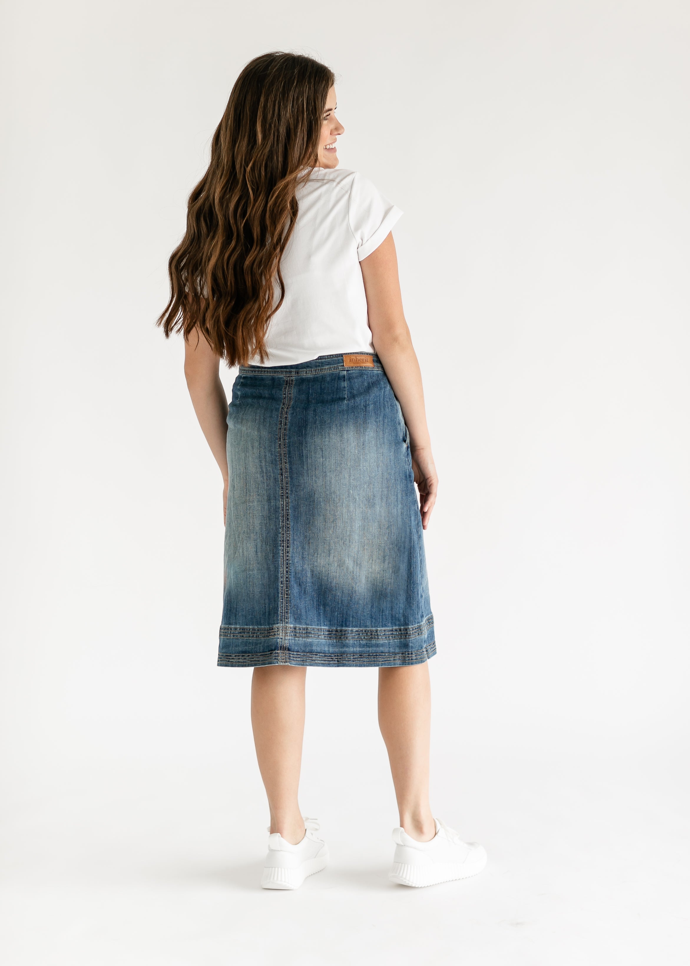 Sutton Side Zip A-line Denim Midi Skirt - FINAL SALE Inherit Co.