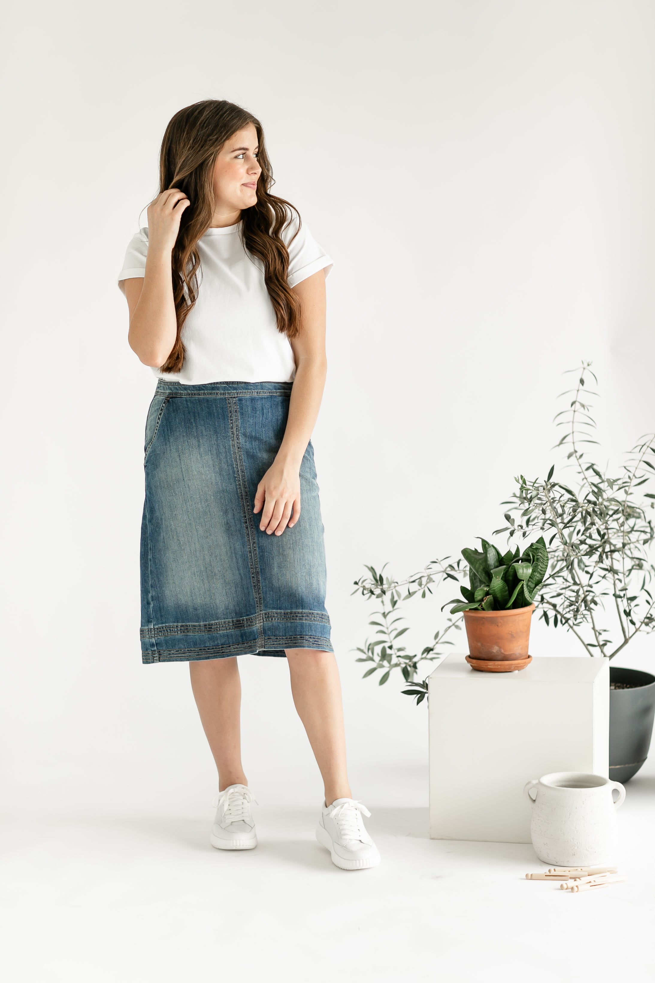 Sutton Side Zip A-line Denim Midi Skirt - FINAL SALE Inherit Co.
