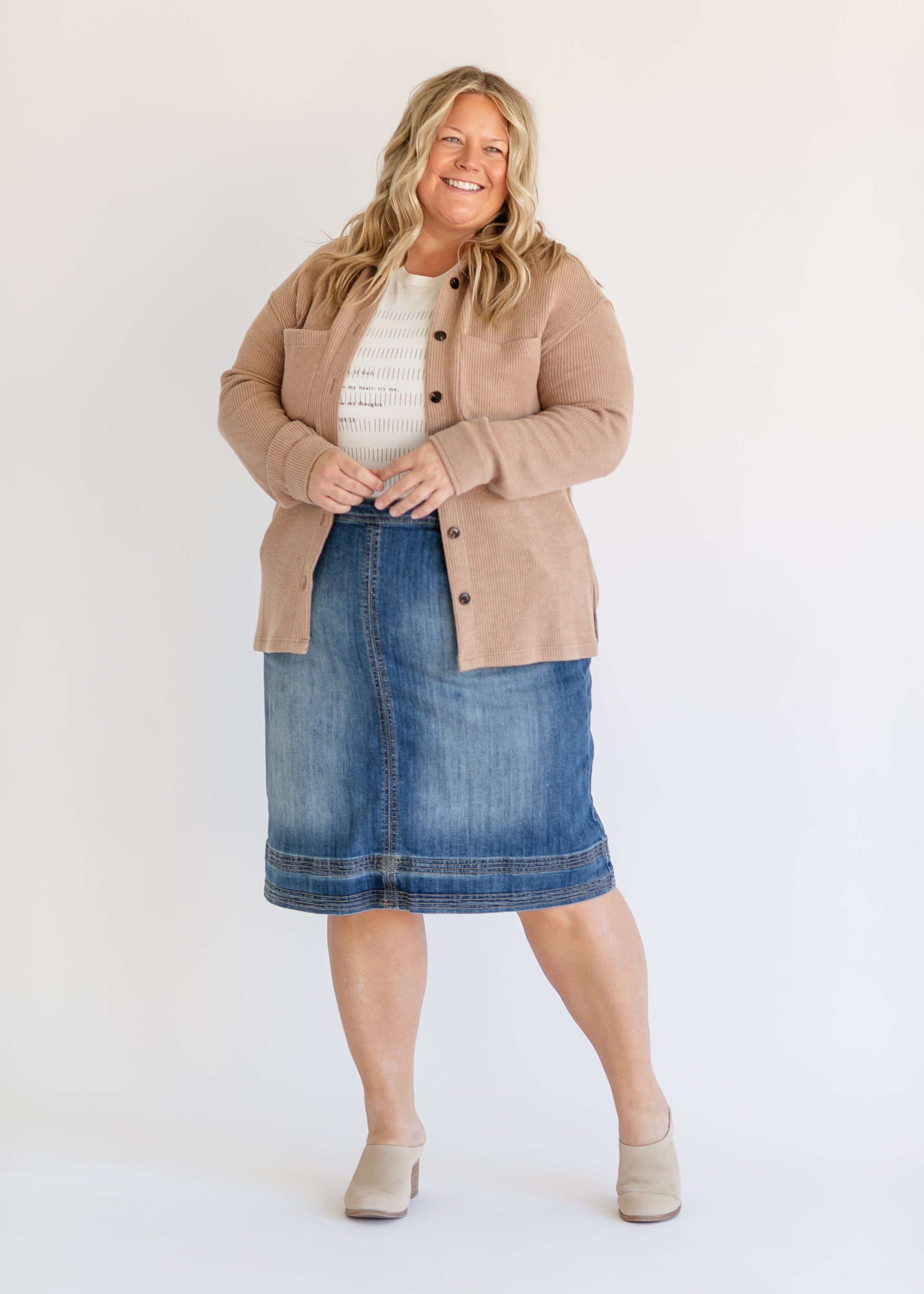 Sutton Side Zip A-line Denim Midi Skirt - FINAL SALE Inherit Co.