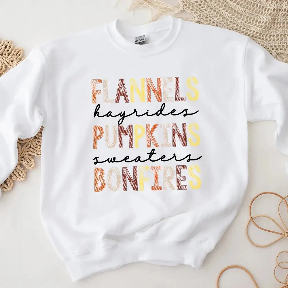Flannels Hayrides Pumpkins Sweaters Bonfires Fall Sweatshirt Adorb Custom Tees