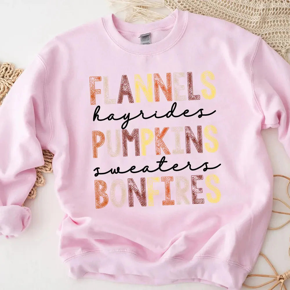 Flannels Hayrides Pumpkins Sweaters Bonfires Fall Sweatshirt Adorb Custom Tees