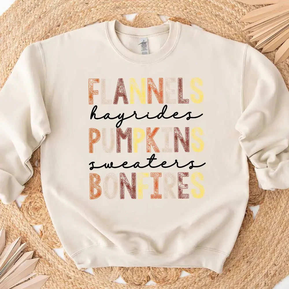 Flannels Hayrides Pumpkins Sweaters Bonfires Fall Sweatshirt Adorb Custom Tees