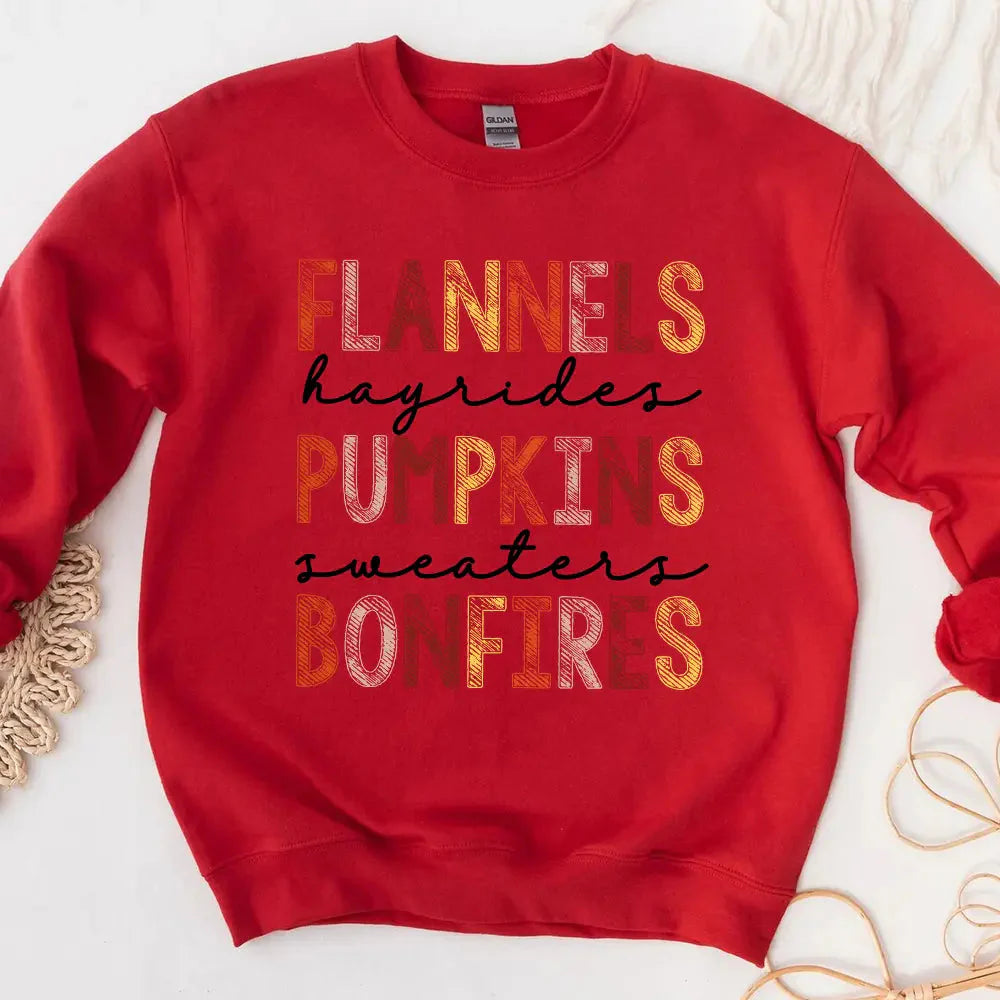 Flannels Hayrides Pumpkins Sweaters Bonfires Fall Sweatshirt Adorb Custom Tees