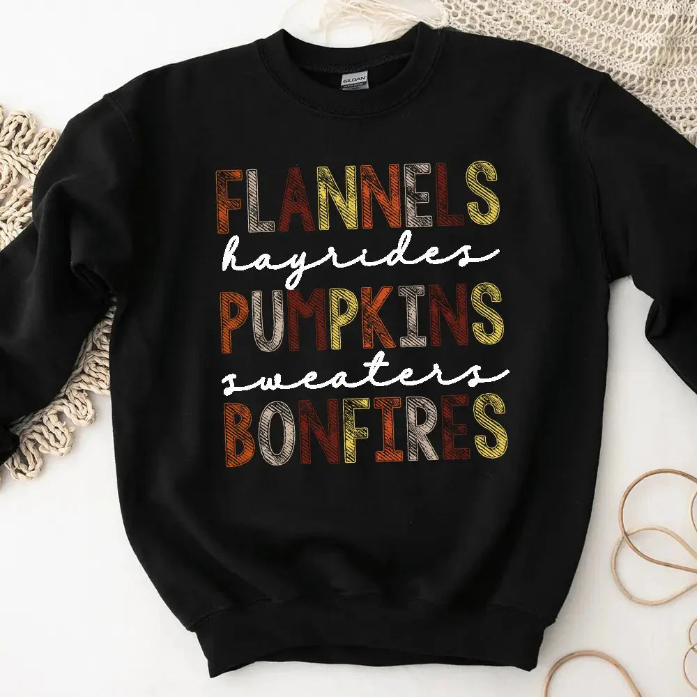 Flannels Hayrides Pumpkins Sweaters Bonfires Fall Sweatshirt Adorb Custom Tees