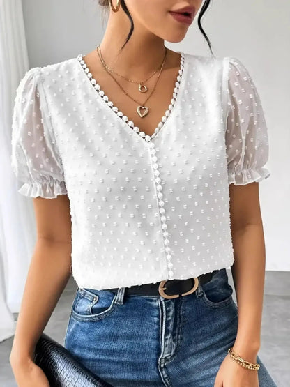 Swiss Dot Short Sleeve Blouse - Love Salve