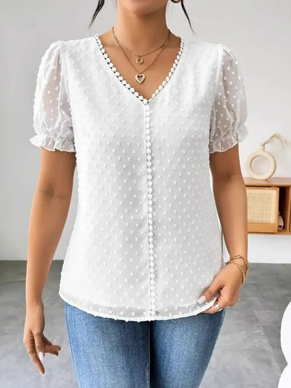 Swiss Dot Short Sleeve Blouse - Love Salve