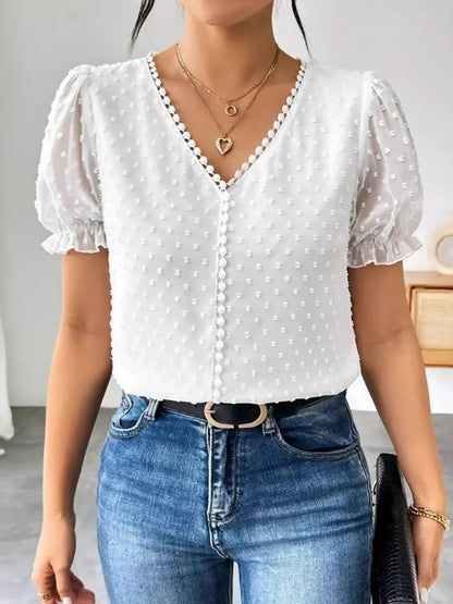 Swiss Dot Short Sleeve Blouse - Love Salve