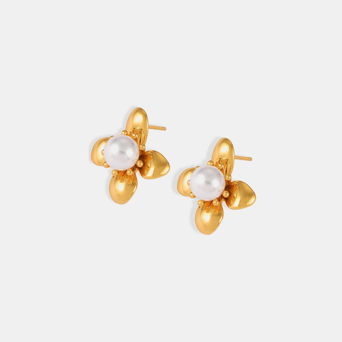 Synthetic Pearl Titanium Steel Flower Earrings - Love Salve