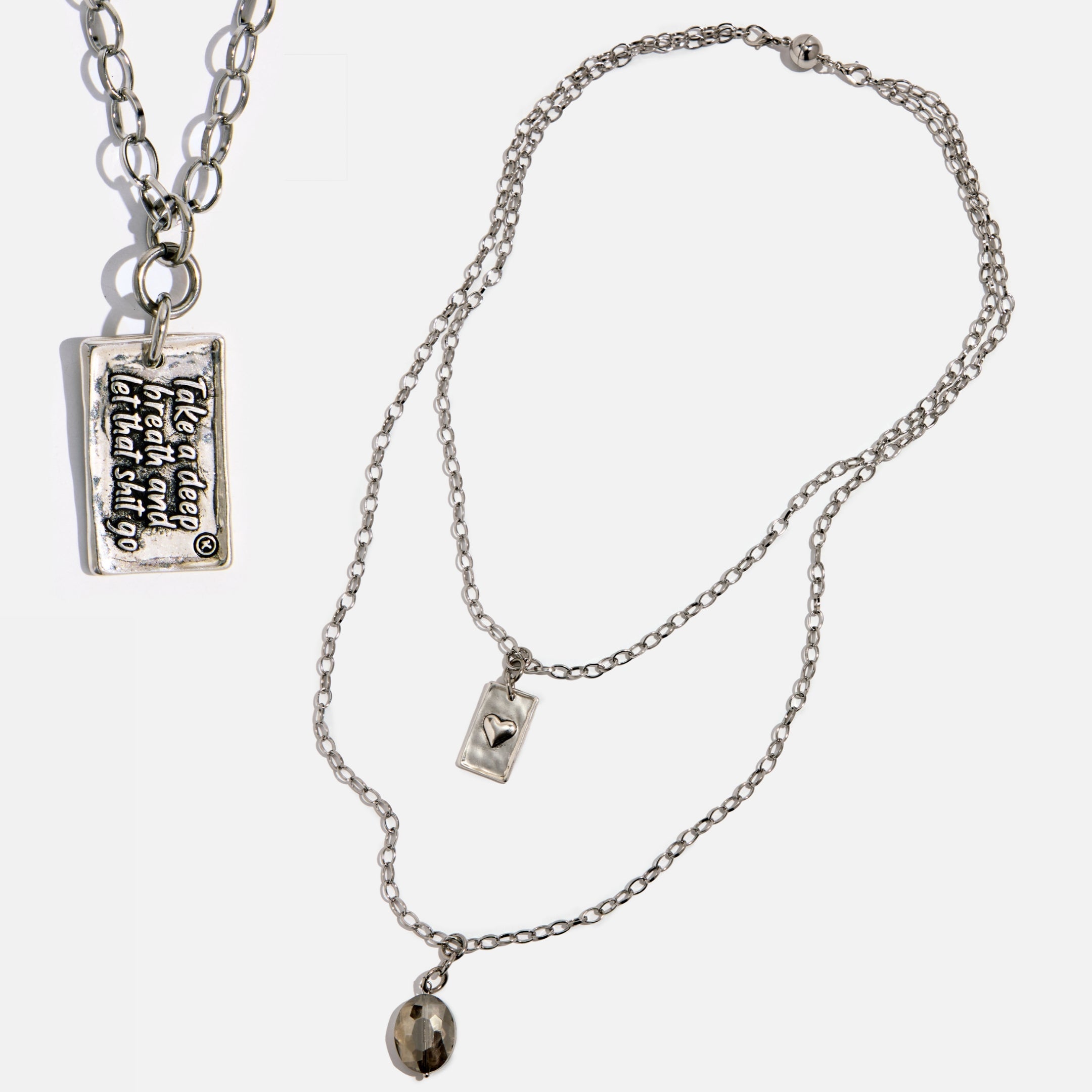 Take A Deep Breath Let That Go Original Lite Necklace 48in Stainless Steel Chain Katia Designs