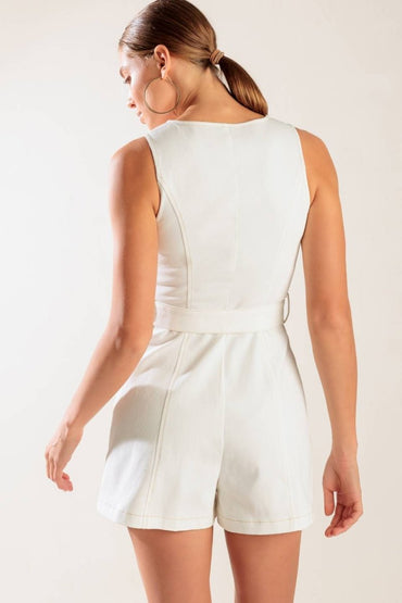 TAKE THE LEAD WHITE WOVEN ROMPER - Love Salve
