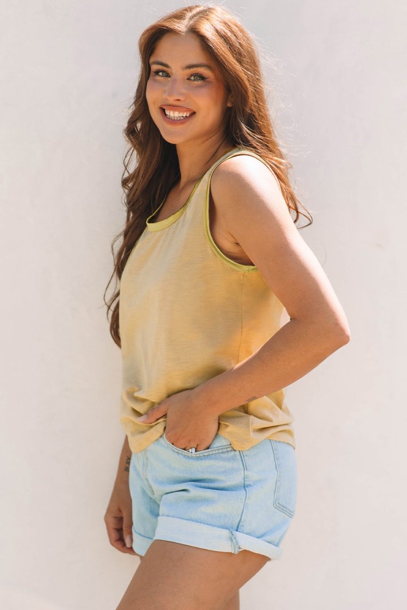 Tan Metallic Sheen Edge Scoop Neck Tank Top - Love Salve 