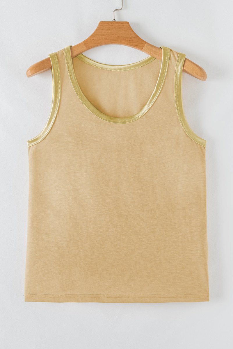 Tan Metallic Sheen Edge Scoop Neck Tank Top - Love Salve 