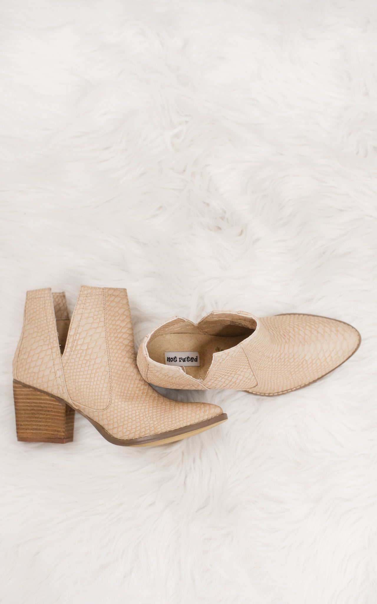 Tarim Bootie In Blush Faux Snakelike Upper Heeled Boot Naughty Monkey