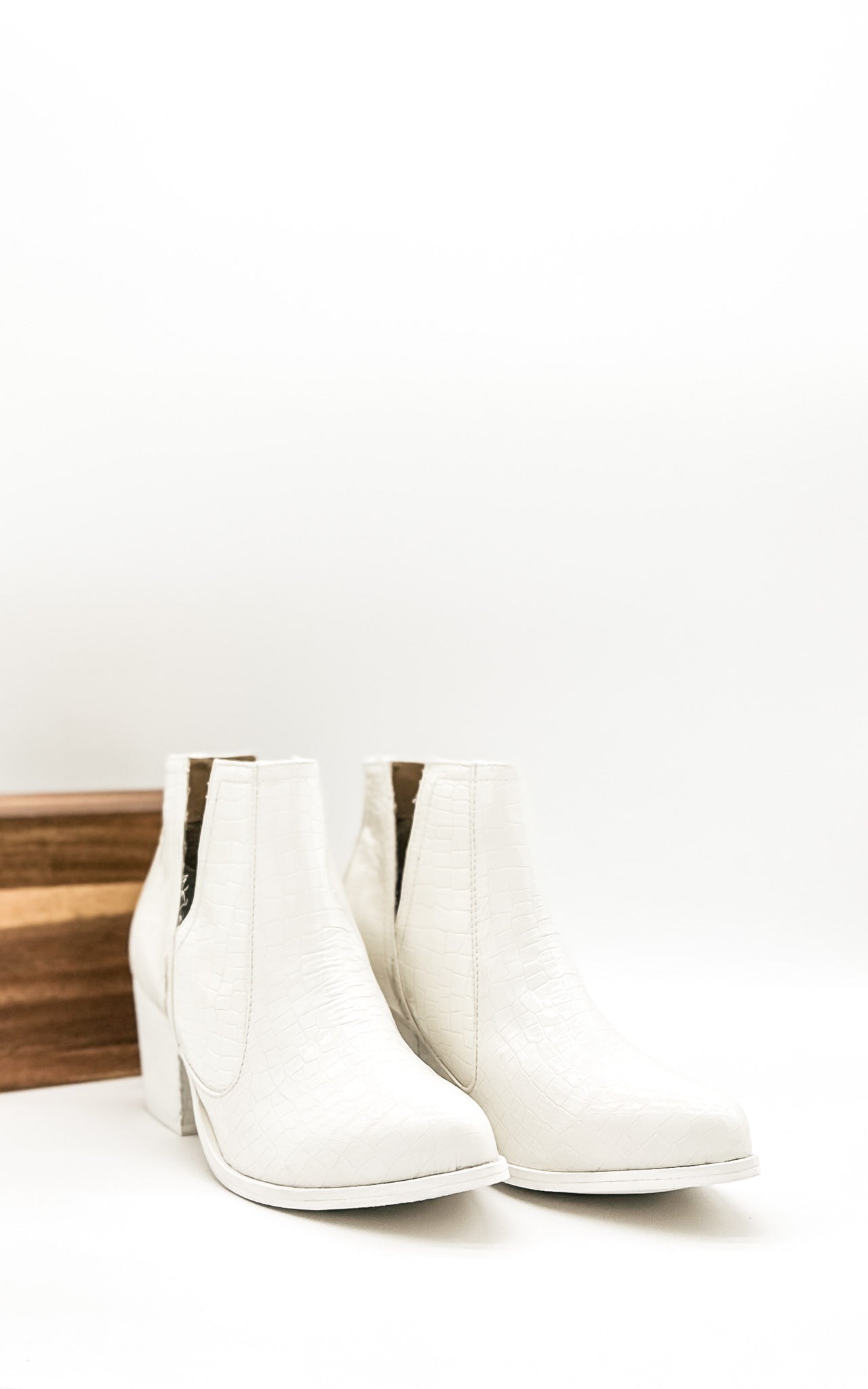 Tarim White Croc Booties With Cushioned Footbed Comfort Naughty Monkey