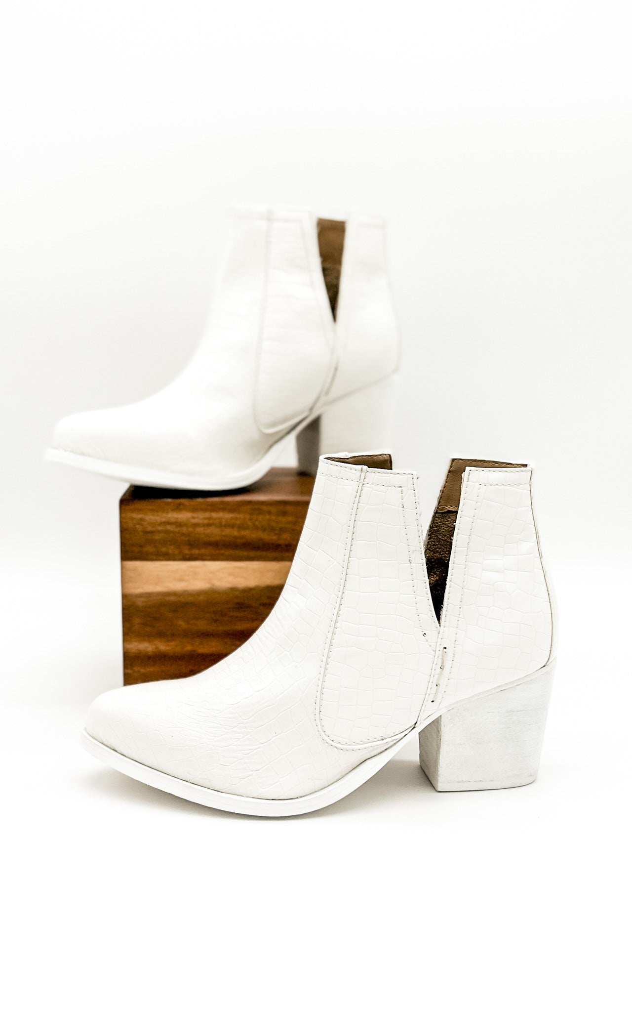 Tarim White Croc Booties With Cushioned Footbed Comfort Naughty Monkey