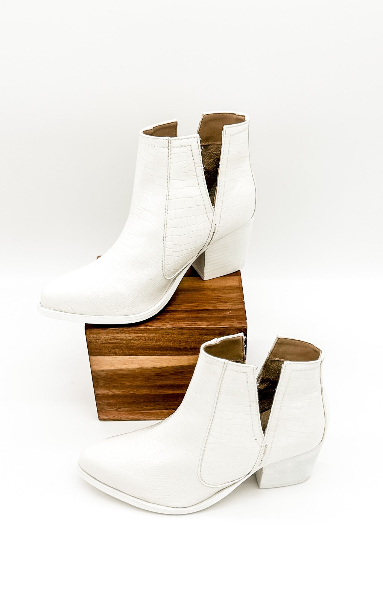 Tarim White Croc Booties With Cushioned Footbed Comfort Naughty Monkey
