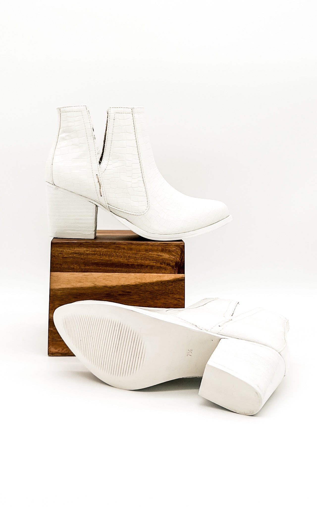 Tarim White Croc Booties With Cushioned Footbed Comfort Naughty Monkey