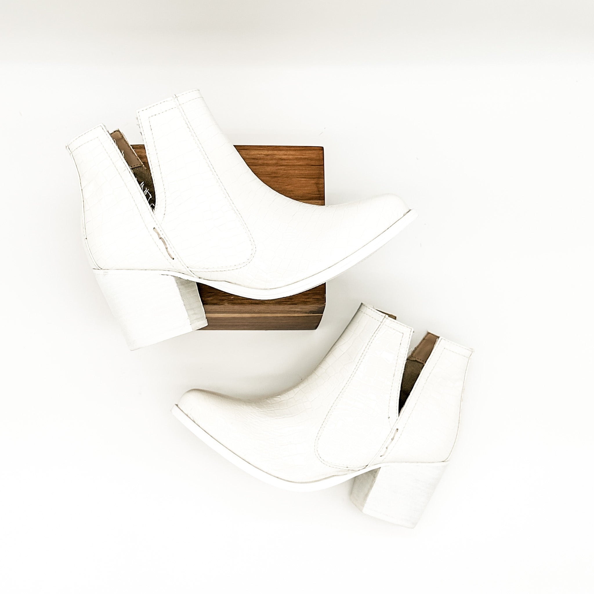 Tarim White Croc Booties With Cushioned Footbed Comfort Naughty Monkey