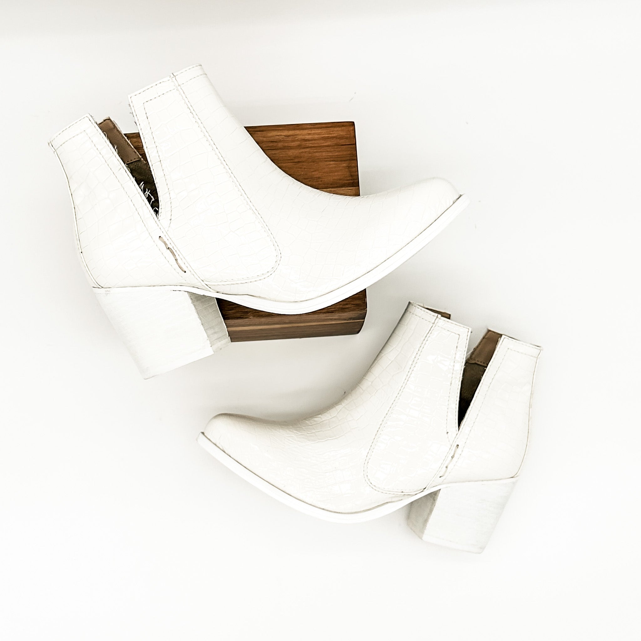 Tarim White Croc Booties With Cushioned Footbed Comfort Naughty Monkey