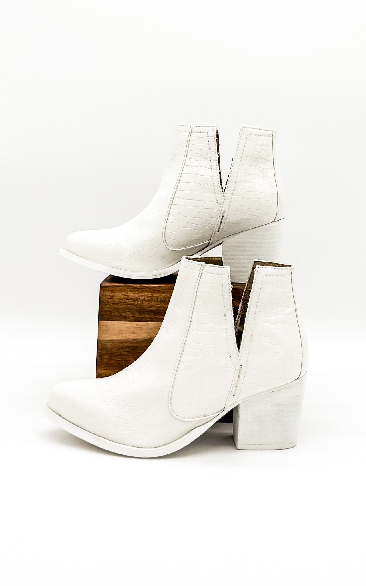 Tarim White Croc Booties With Cushioned Footbed Comfort Naughty Monkey