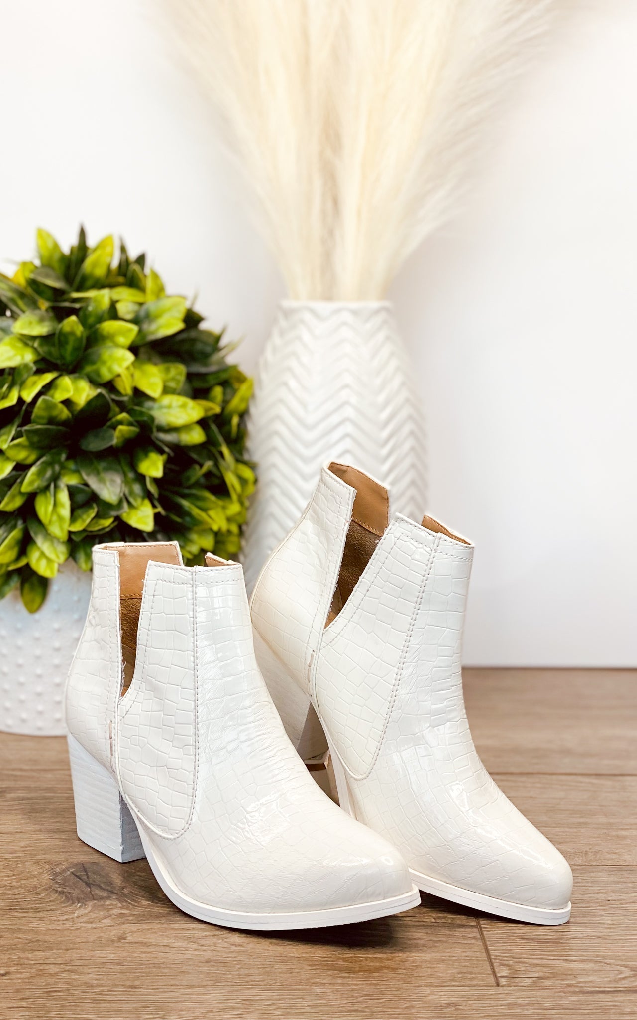 Tarim White Croc Booties With Cushioned Footbed Comfort Naughty Monkey
