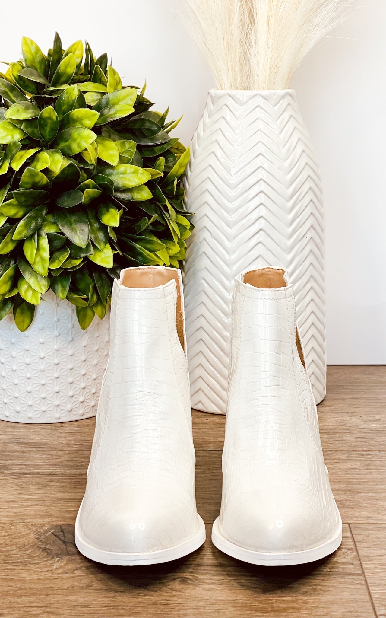 Tarim White Croc Booties With Cushioned Footbed Comfort Naughty Monkey