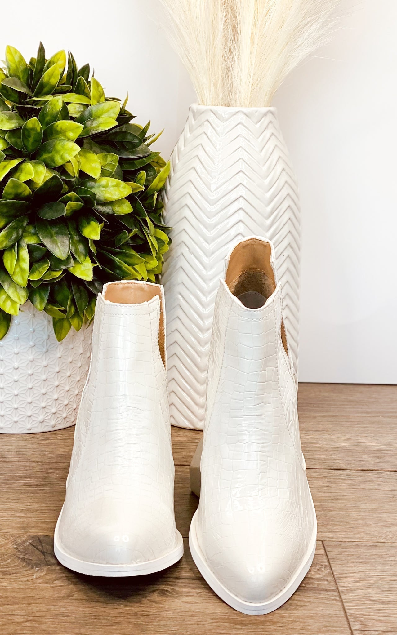 Tarim White Croc Booties With Cushioned Footbed Comfort Naughty Monkey