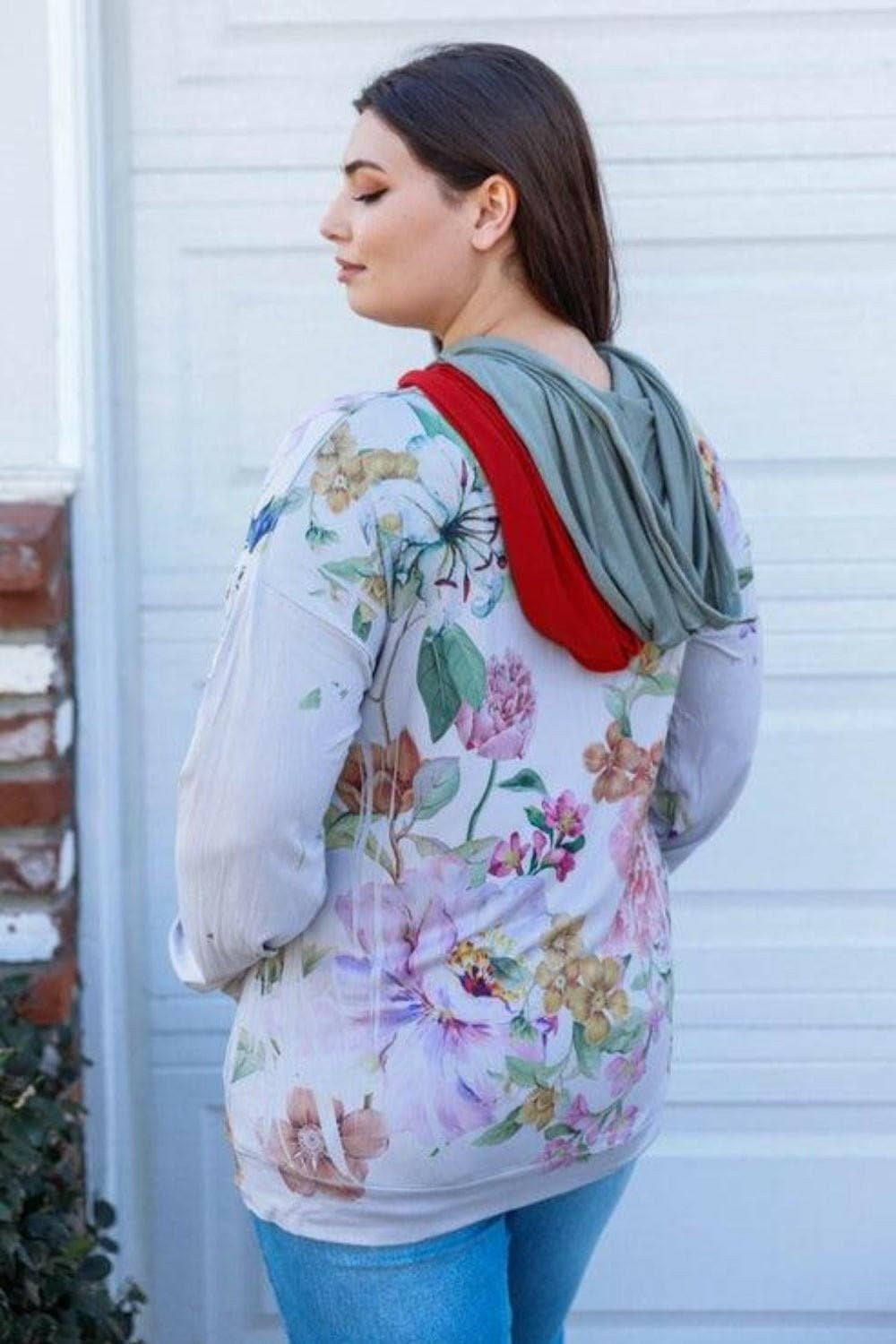 Tasha Apparel Full Size Floral Zip Up Hoodie - Love Salve