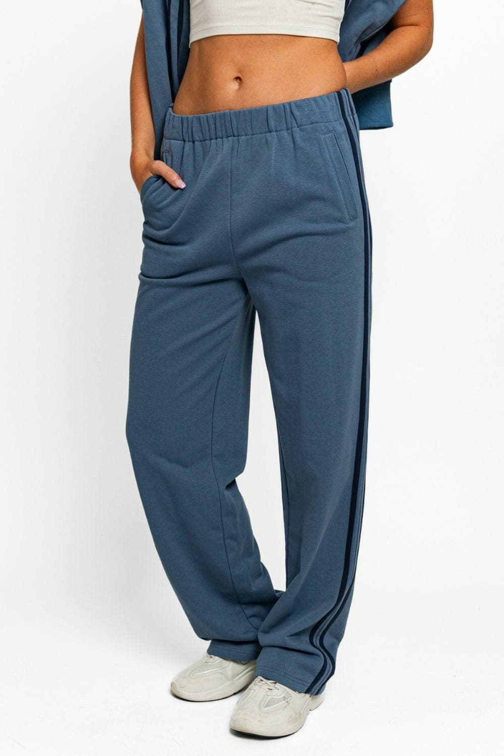 Tasha Apparel High Waisted Side Stripes Straight Track Sweatpants - Love Salve