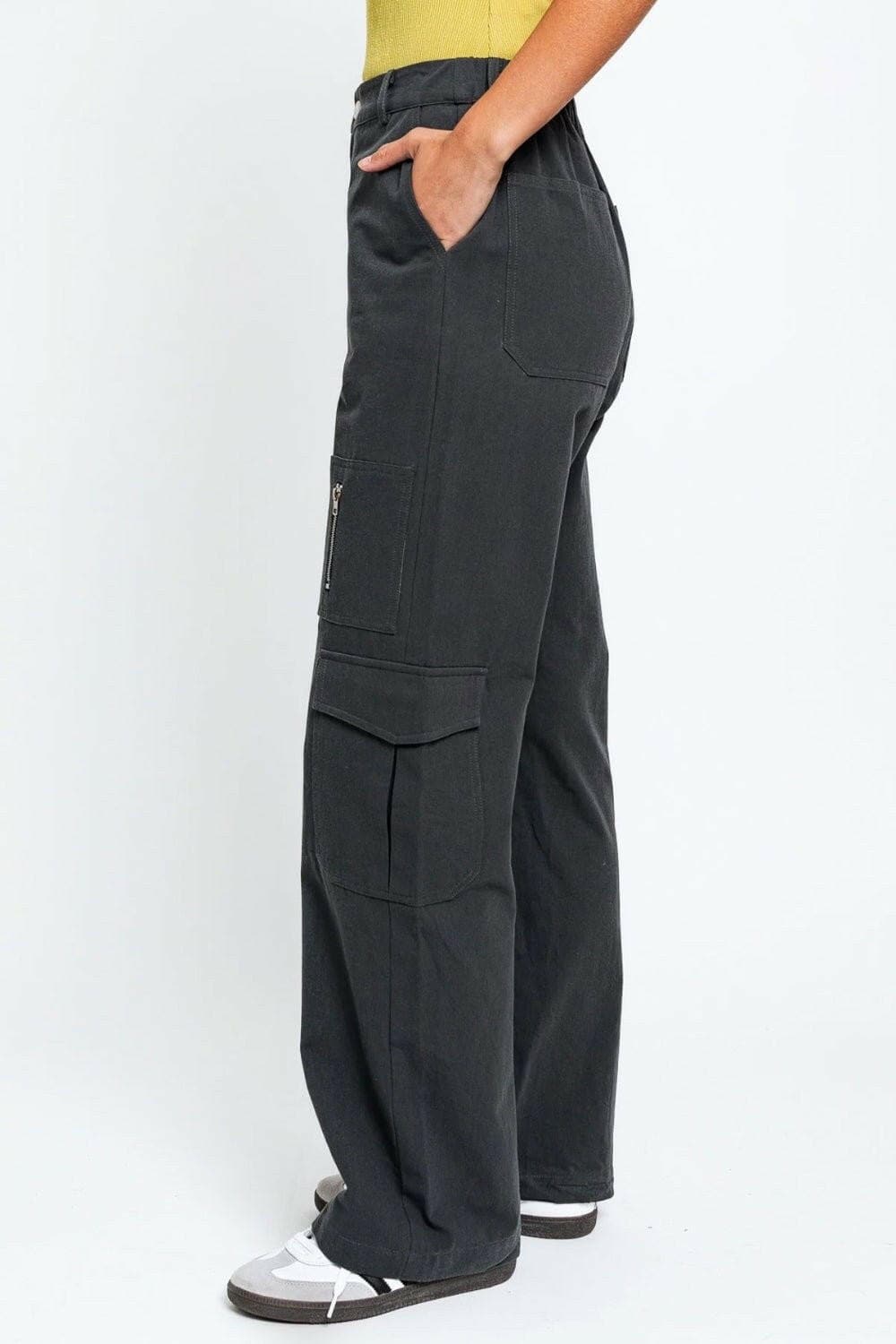 Tasha Apparel High Waisted Wide Leg Cargo Pants with Pockets - Love Salve