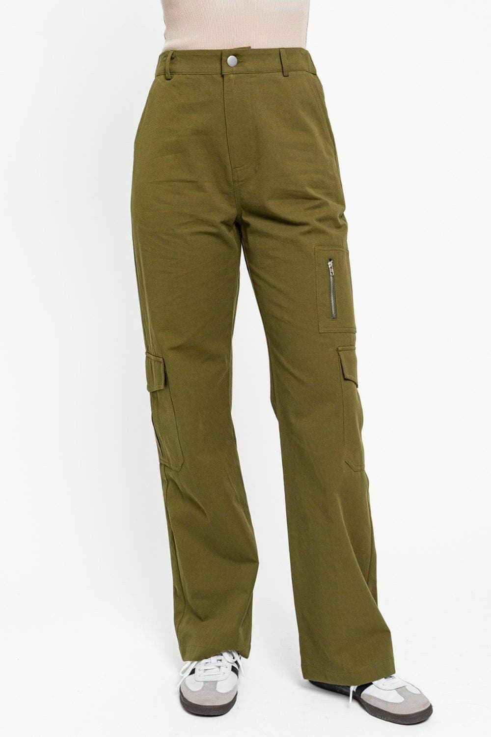 Tasha Apparel High Waisted Wide Leg Cargo Pants with Pockets - Love Salve