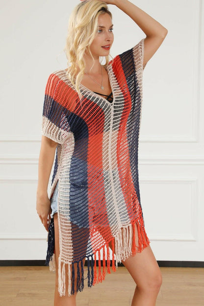 Tassel Color Block V-Neck Cover Up - Love Salve